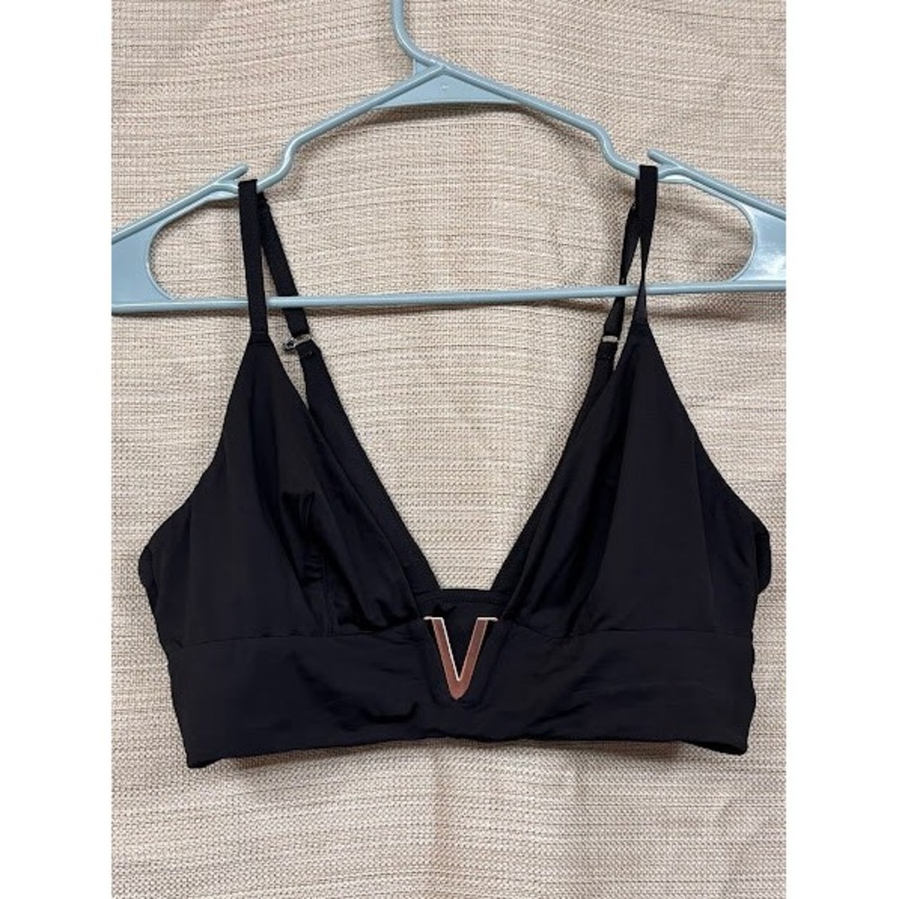 Victorias Secret Very Sexy Black V-Hardware Bralette XL Rose Gold Plunge Strappy